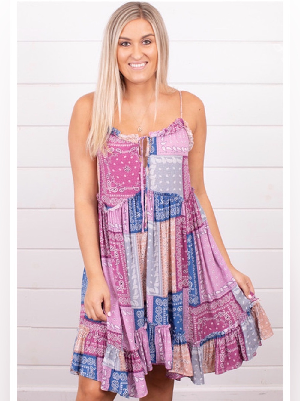 NWT LOVESTITCH Unforgettable Patchwork Boho Mini Dress -